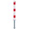 Barrier posts | Steel tube 70 x 70 mm | foldable, with triangular locking mechanism | for casting in concretewith ground socket part-no. 470.60approx. 400 mm below ground | hot-dip galvanized and white coatedwith three red reflecting stripes | without eyelet